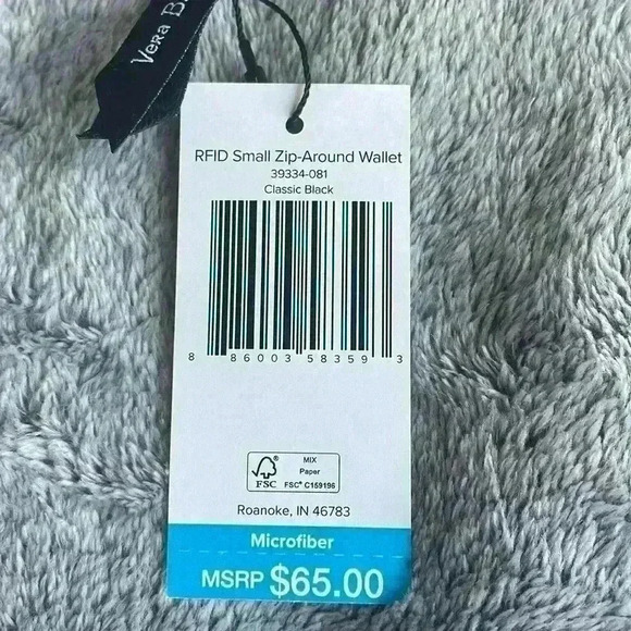 Vera Bradley RFID Small Zip-Around Wallet in Microfiber in Classic Black NWT - Picture 4 of 4